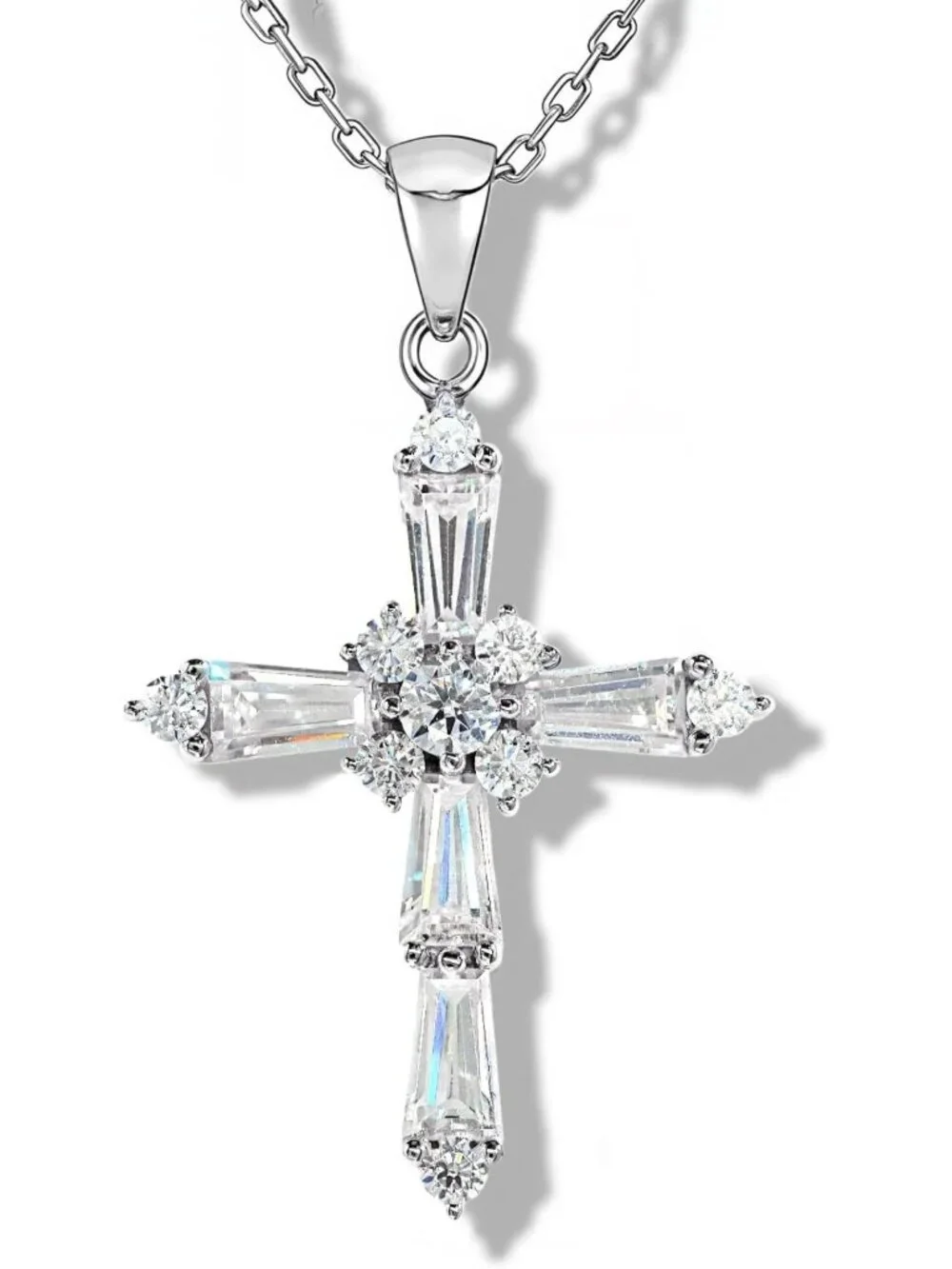 Stunning Moissanite Cross Necklace in Sterling Silver - Perfect Wedding